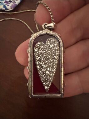 Brighton Silver Heart Pendant Necklace with Red Inlay